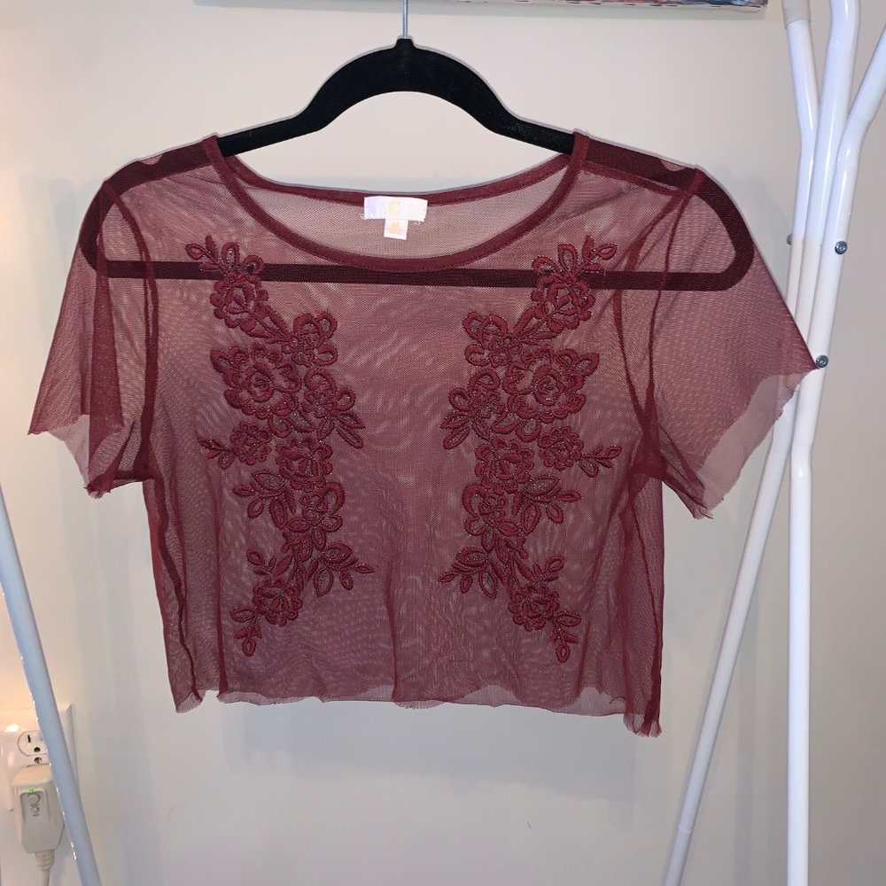 Upcycled Sheer Embroidered Cropped Shirt - Picture 4 of 4
